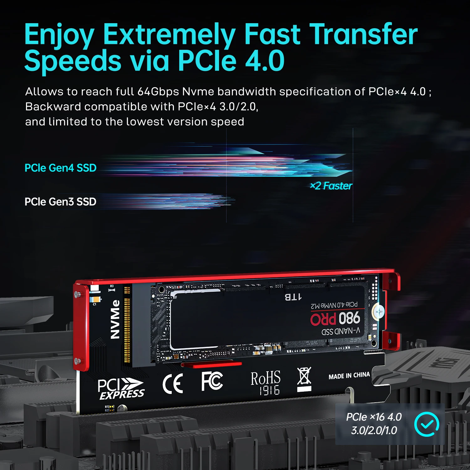 JEYI M.2 NVME To PCIe 4.0 X16  - огляд і ціна Samsung Ssd 980 Pro